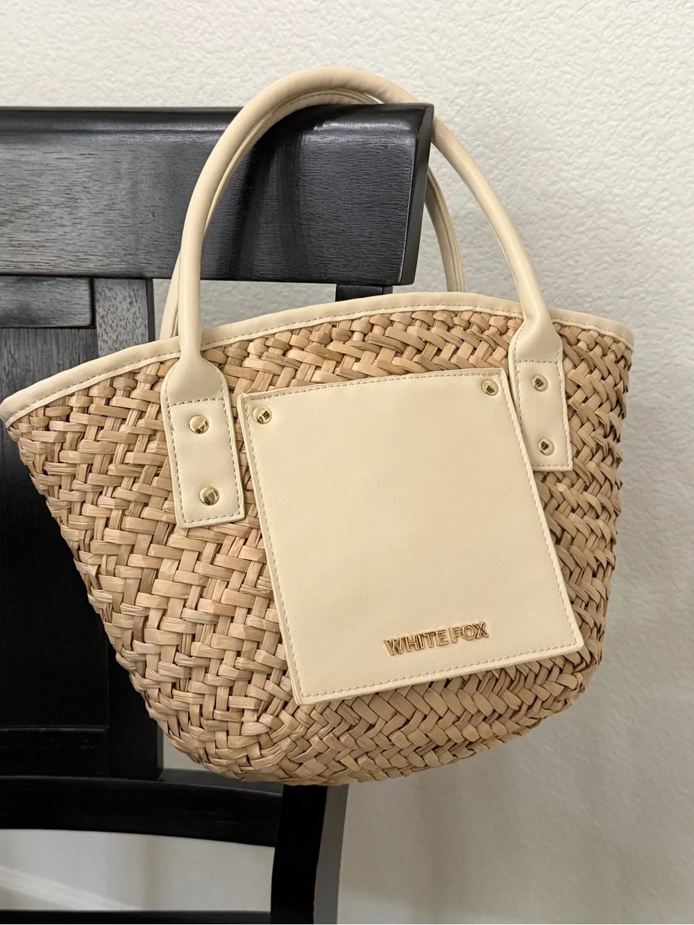 white fox Vivienne Straw Top Handle Bag Cream - Picture 2 of 4